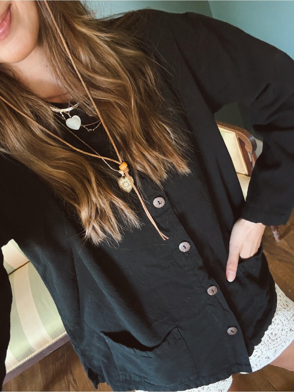 Vintage sea breeze Black Button-Front Lightweight cotton Jacket sz small - Picture 8 of 9